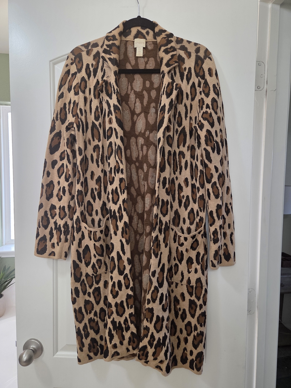 Chico's Leopard Knit Cardigan in Tan and Black - Picture 1 of 2